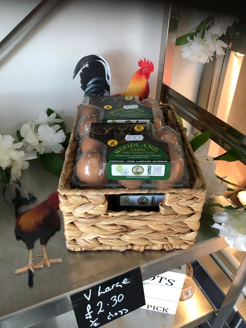 Free-range eggs on the counter – Smokehouse Butchery, Monkshill Farm, Faversham